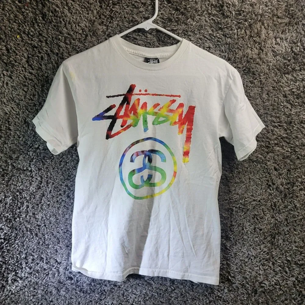 Stussy Sz Small logo T Shirt from the early 2000s Has Stain On Shoulder Pls See - Picture 1 of 9